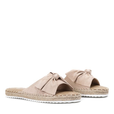 Klapki z kokardką w kolorze nude Summer Flower - Obuwie