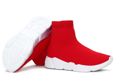 Czerwone, sportowe obuwie z tekstylną cholewką - Obuwie