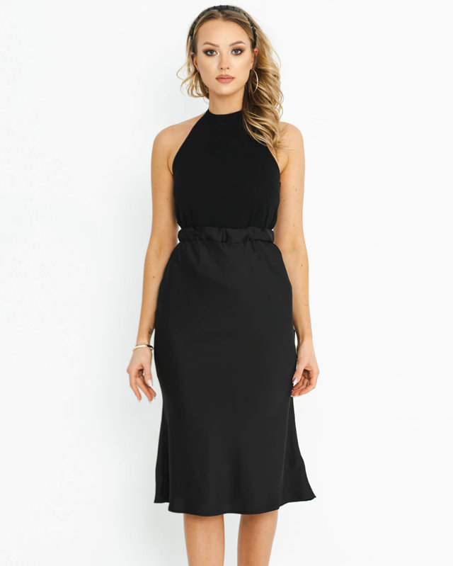 Ladies' black satin midi skirt - Clothing