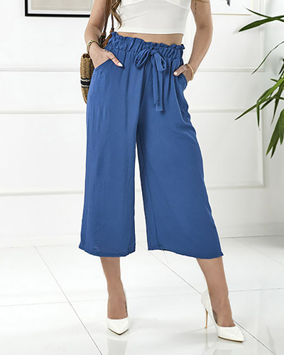 Blue women's wide culotte pants - Clothing