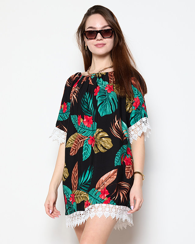 Черная женская блузка в цветы PLUS SIZE