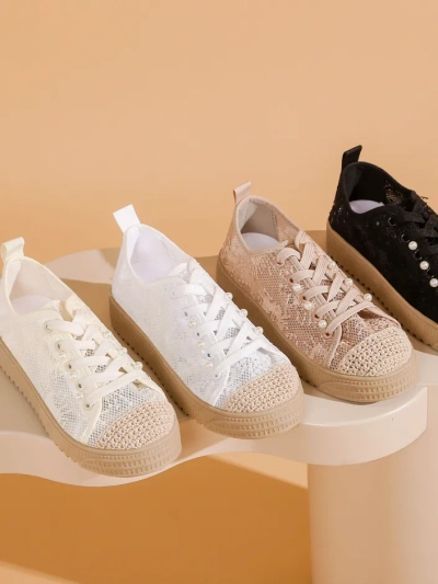 Royalfashion Women's lace sneakers with sequins Nille