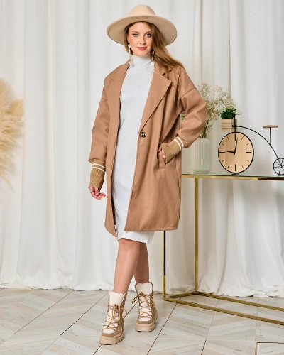 Royalfashion Sieviešu gaiši brūna mēteļa jaka līdz ceļgaliem