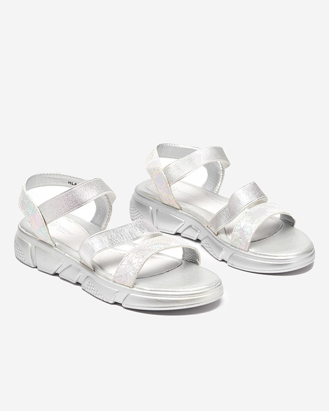 Shiny silver girls' sandals Seloni- Footwear