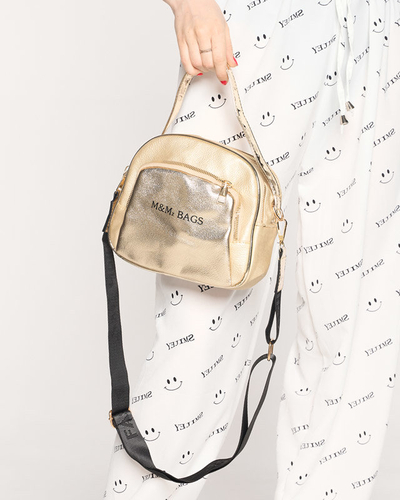 Women's gold small handbag with an inscription - Accessories