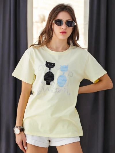 Royalfashion Women's cotton t-shirt with cats
