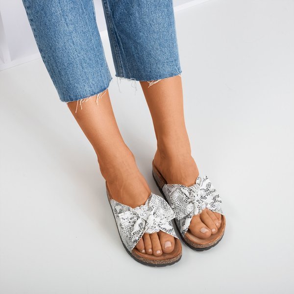 White women's slippers with bow a'la snake skin Sunshine - Footwear 1