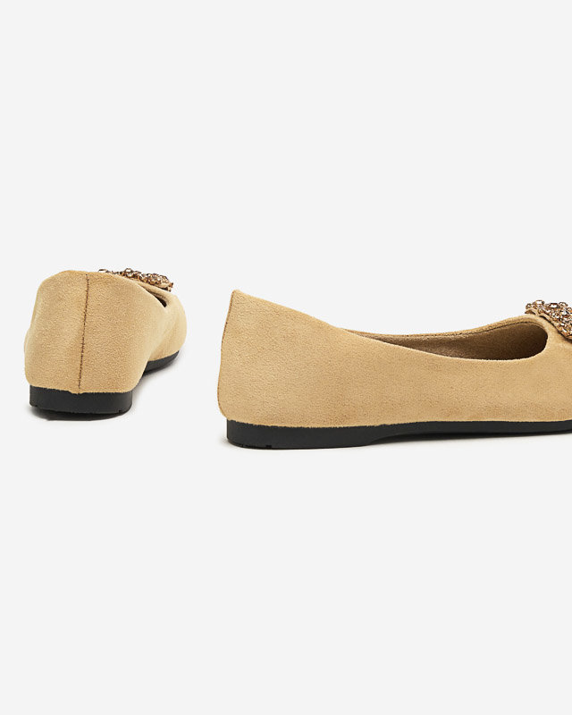 Light brown women's eco-suede ballerinas with Linselisa decoration - Footwear