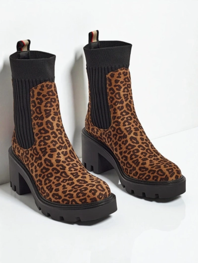 Patterned Women's Ankle Boots with Block Heels made of Eco Suede Anthere