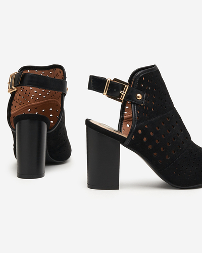 Black openwork women's sandals on the post Kholi - Footwear