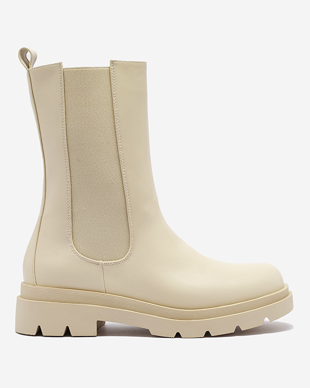 Бежевые женские высокие сапоги на плоском каблуке Vedesa - Одежда