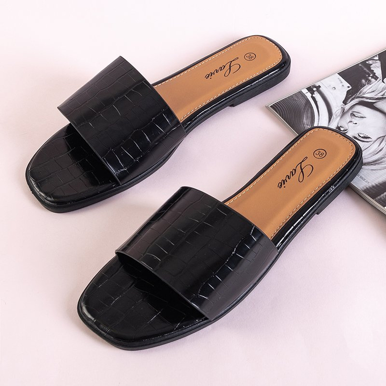 Black women's slippers with Leylanne embossing - Footwear