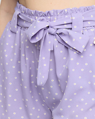 Violeta raksta sieviešu tekstila īsie šorti ar ziediem - Apģērbs