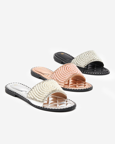OUTLET Women's silver slippers with Ahaio decorations - Footwear