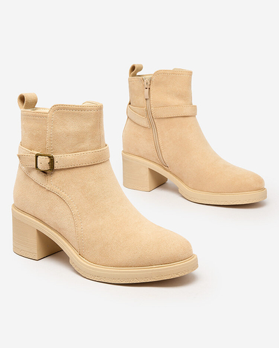 Royalfashion Beige women's boots on a low post Masymar