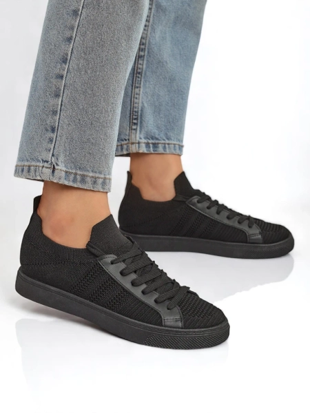 Livia Nero women's sneakers - black fabric and eco-leather sneakers on a flat sole
