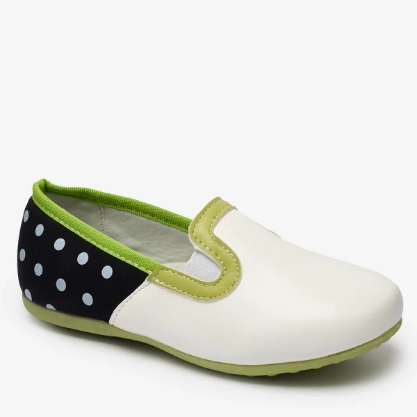 Balti meiteņu pusapavi no eko ādas ar zirnīšu apdruku Rellme- Footwear