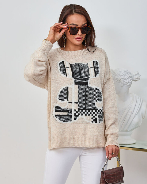 Royalfashion Beige Sieviešu džemperis ar lācīti