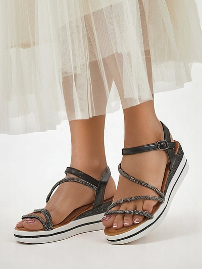 Royalfashion Women's wedge sandals with rhinestones Ballosa