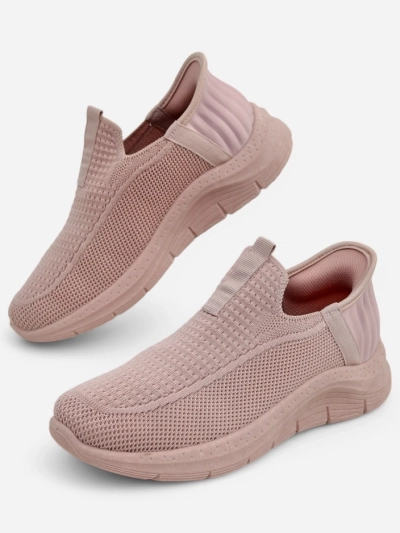 Apollo Rosa women's sneakers - pink fabric slip-on shoes with a flat sole