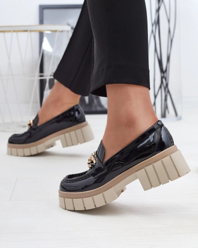 Lacquered women's moccasins in black Aquan- Footwear