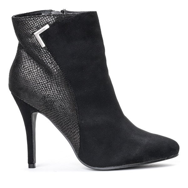 Czarne botki na szpilce a'la skóra węża Bettyne - Obuwie