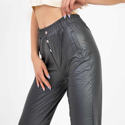 Dark gray women's eco-leather pants - Clothing