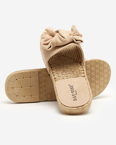 OUTLET Ladies' beige slippers with a Terina bow - Footwear