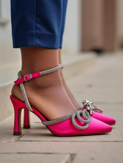 Royalfashion Sieviešu atvērtā papēža augstpapēžu kurpes ar zirkona siksnām Erontes