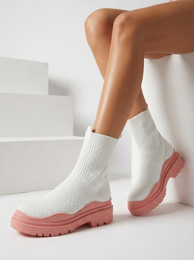 Balti un rozā sieviešu zābaki ar plakanu papēdi Seritis - Apavi