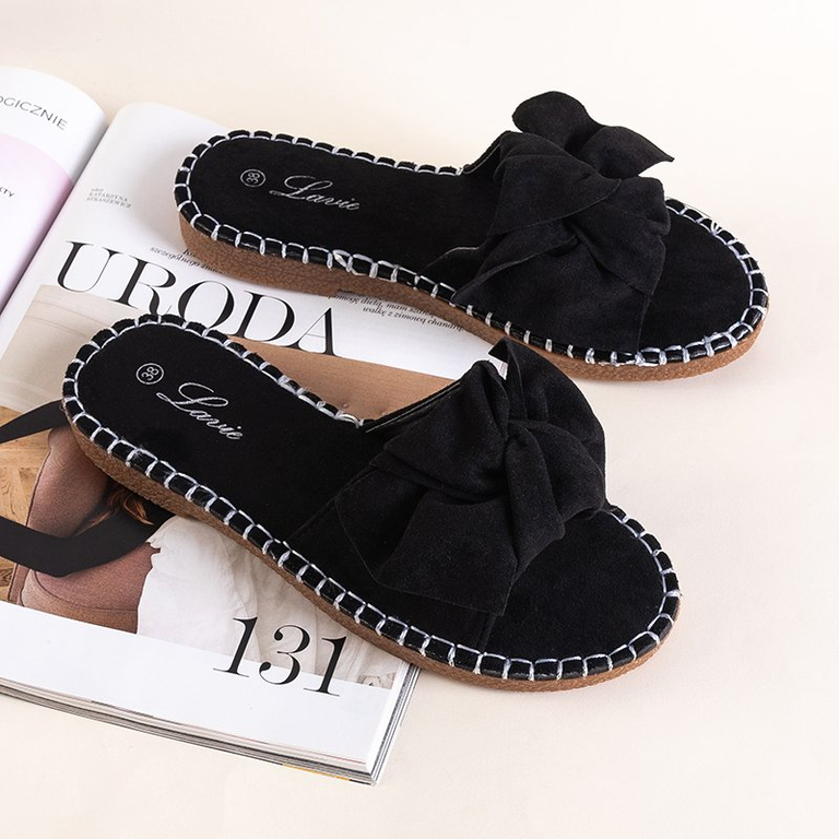 Black women's slippers with a bow Bonehas - Footwear