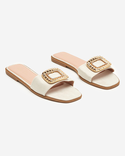 Beige women's eco suede slippers with a gold buckle Lozi - Footwear