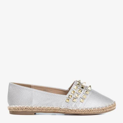 Silver women's espadrilles with Anchu studs - Footwear 1