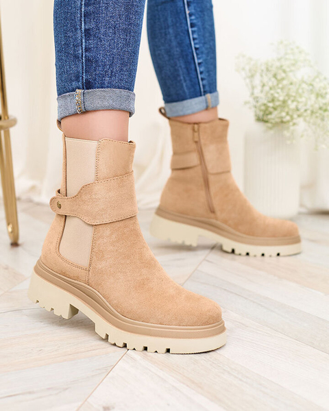 Royalfashion Light brown women's boots with decorative strap Doasa