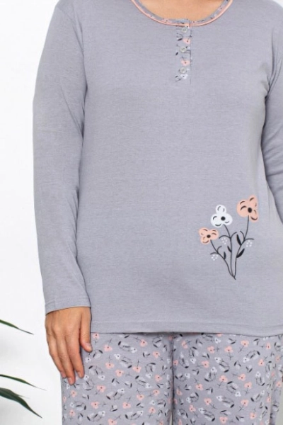 Royalfashion kokvilnas sieviešu 2-dala pajama ar ziedu motīvu PLUS SIZE