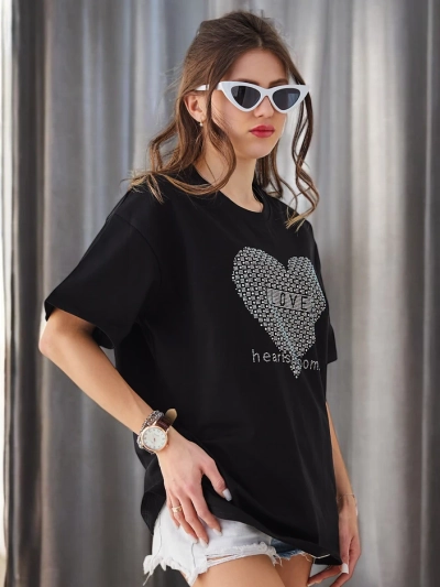 Royalfashion Women's Cotton T-Shirt LOVE with Rhinestones