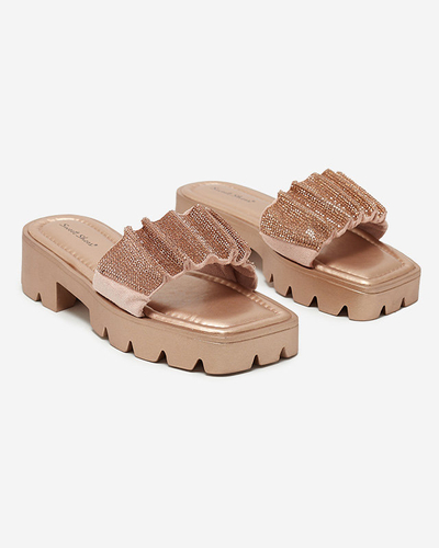 Gold women's slippers with cubic zirconia Emkoy - Footwear