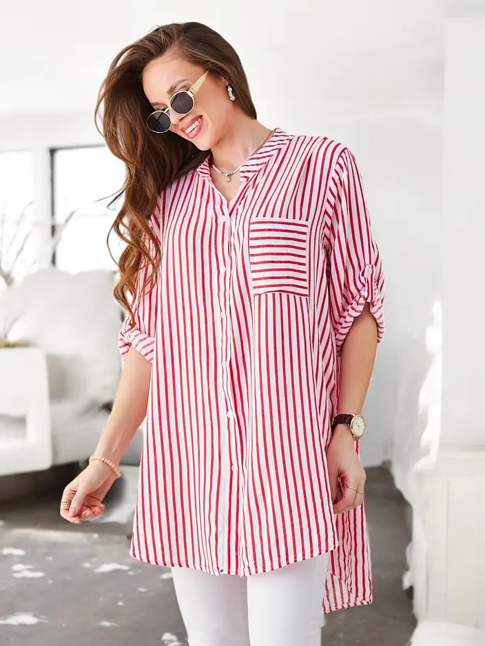 Royalfashion Viskozes garš sieviešu svītrains krekls