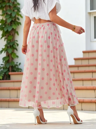 Royalfashion Sieviešu viskozes midi svārki ar punktiņu tulle