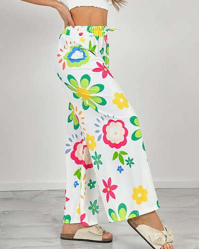 Royalfashion Sieviešu platās bikses ar ziedu rakstu