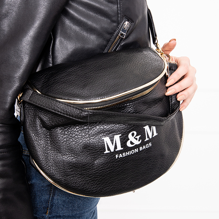 Black kidney bag with inscriptions and golden inserts - Accessories