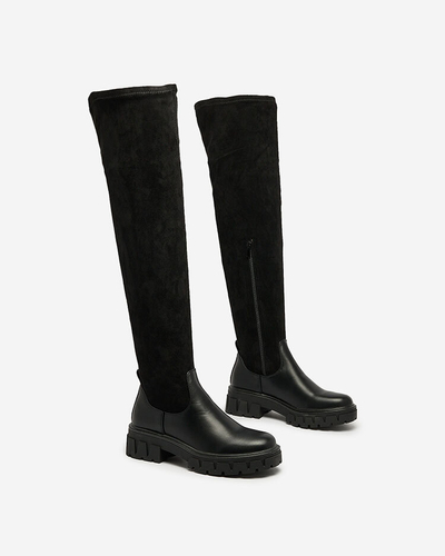 Royalfashion Black women's slip-on over-the-knee boots Retamon