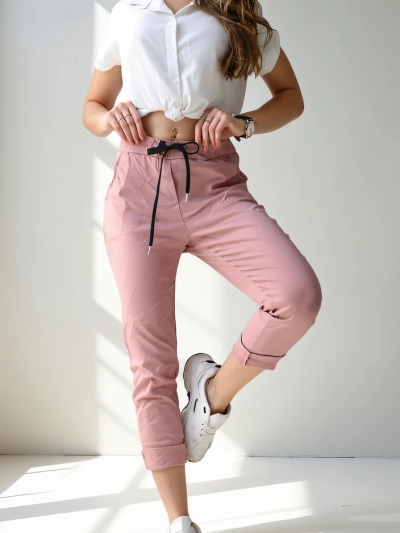 Royalfashion Women's viscose skinny trousers with a tie at the waist