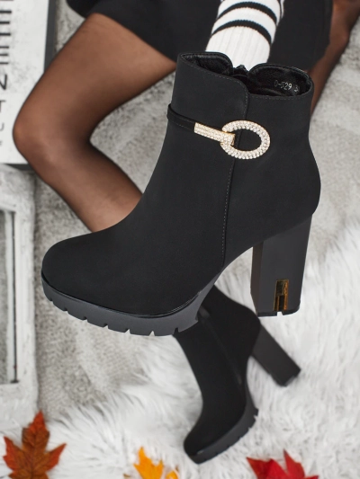 Luna Black Elegant Heeled Ankle Boots