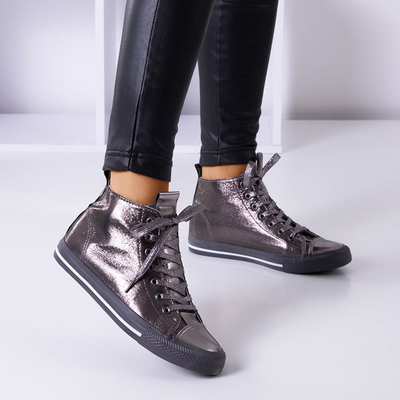 OUTLET High shimmering women's sneakers in a graphite color Interiaq - Footwear