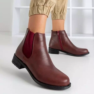 OUTLET Women's maroon Chelsea boots with flat heels Timea - Footwear
