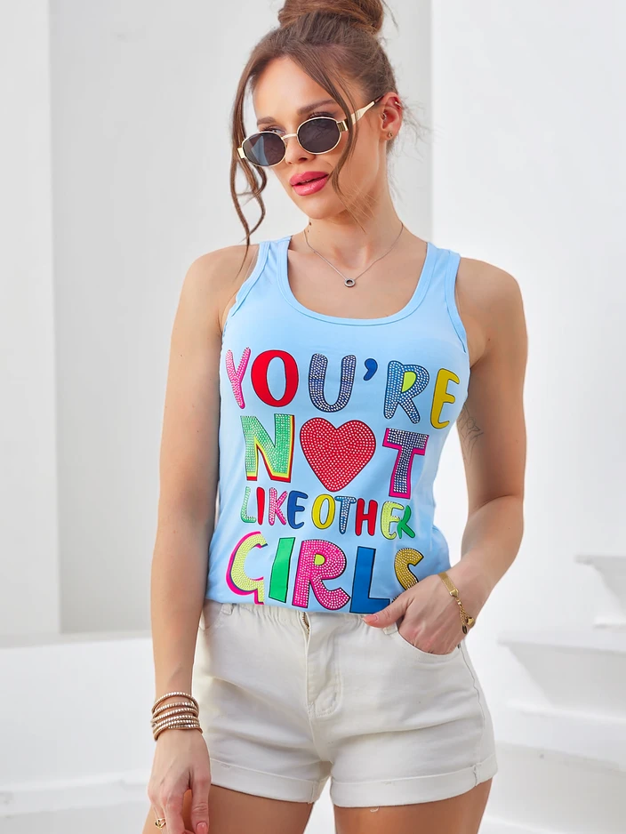 Royalfashion Sieviešu kokvilnas topiņš ar siksnām un apdruku