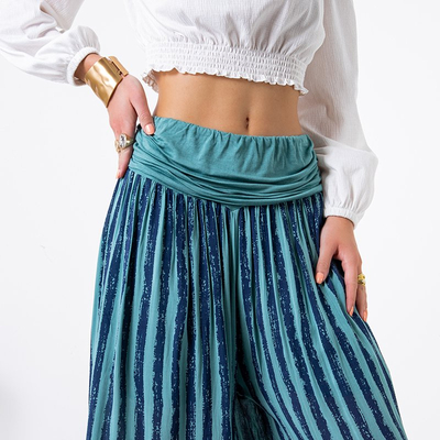 Women's turquoise striped culotte trousers - Clothing