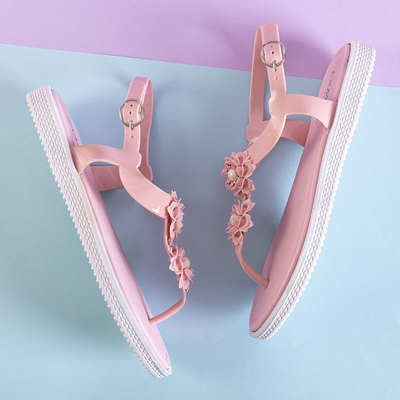 Pink women's sandals a'la flip-flops with Dosana flowers - Footwear