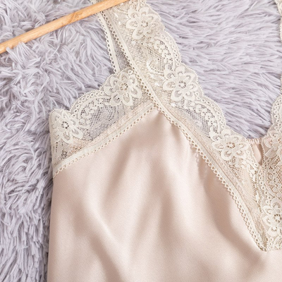 Ladies' beige top with lace trim - Clothing